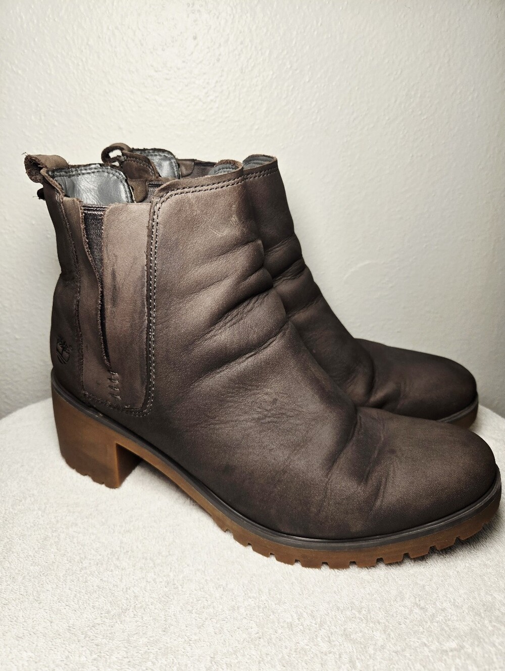 Timberland Womens Size 11 Sienna High Chelsea Brown Leather Block Heel Boots A1B